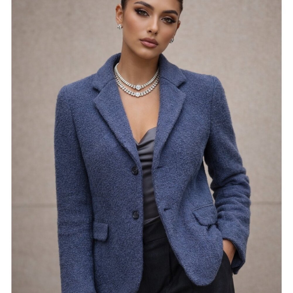 Vintage y2k retro rare boucle wool fitted blazer denim blue